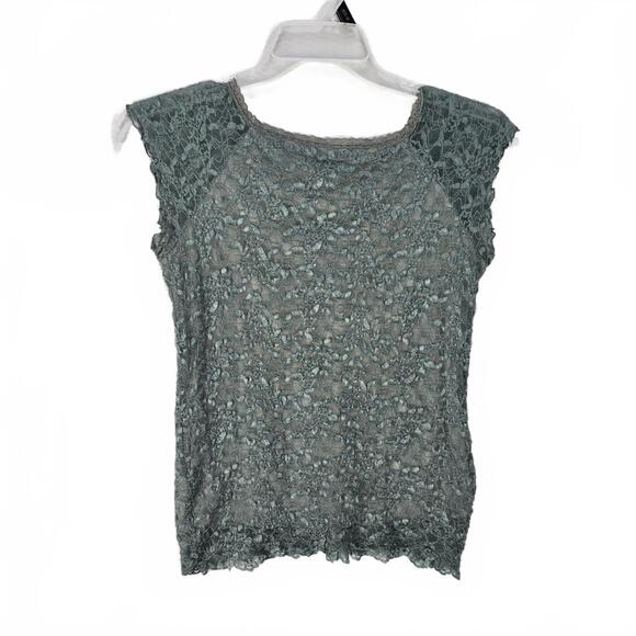 Merona Lace Cap Sleeve Top Medium Teal Sheer Floral Embroidered Romantic Mermaid - Picture 3 of 8